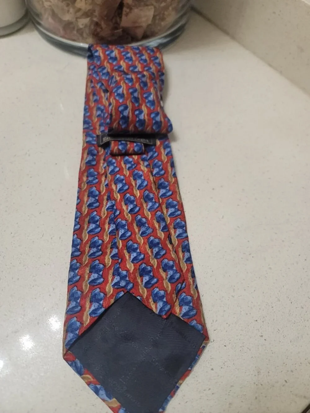 Ermenegildo Zegna Silk Tie Red Blue Tan Geometric